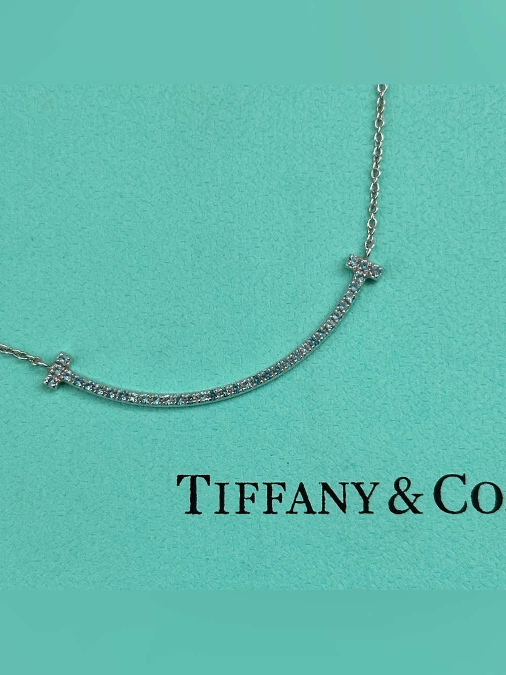 Tiffany & Co. Tiffany T Smile Pendant Necklace Small 18K White Gold Blue Topaz